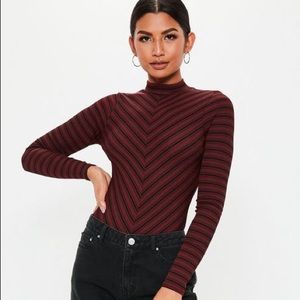 Missguided Red stripe funnel neck bodysuit